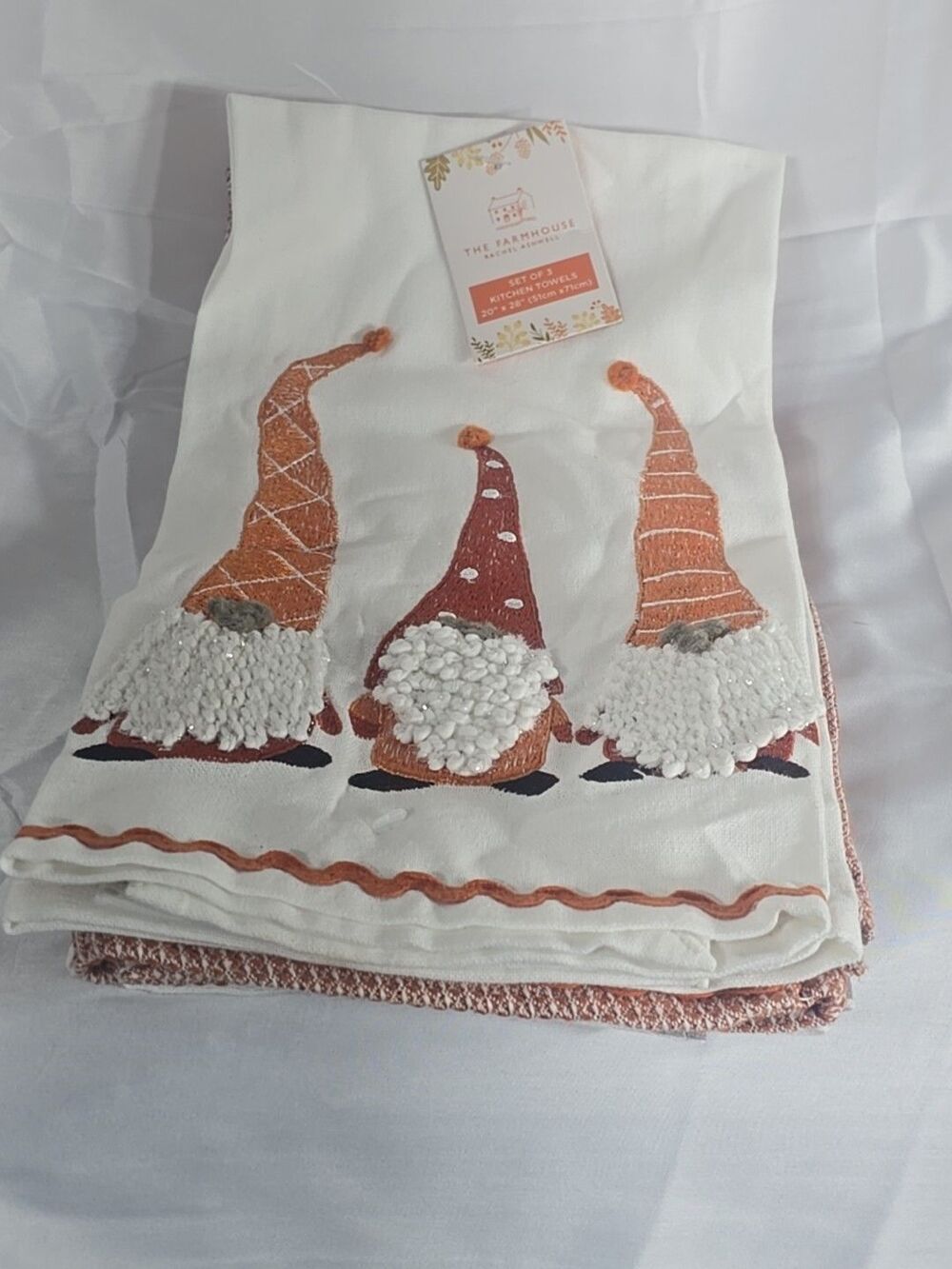 NWT Rachel Ashwell Home Kitchen Tea Towels 100% Cotton 20" X 28" Gnomes